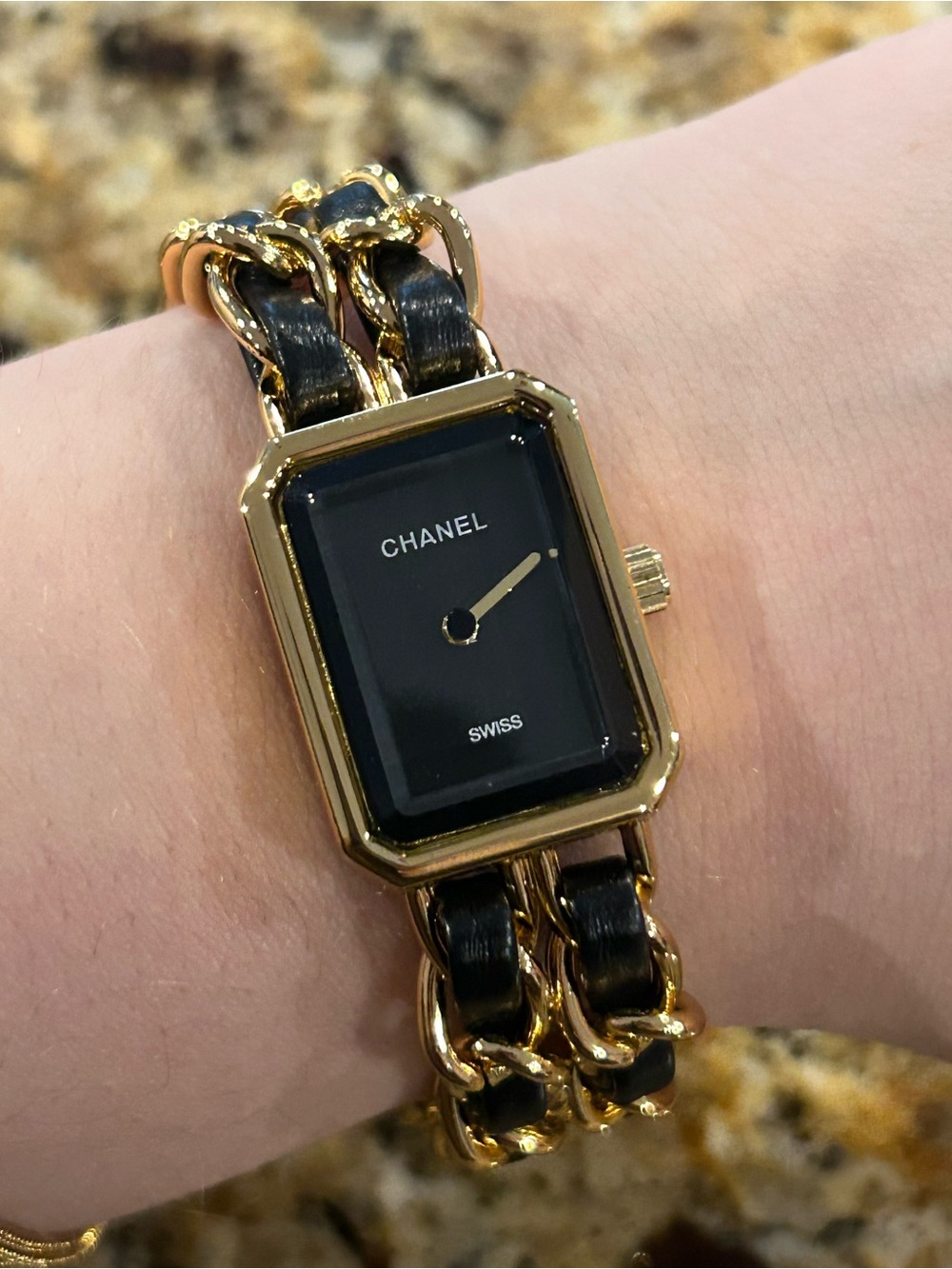 CHANEL Women's Black Dial Gold-Tone Chain Bracelet Watch